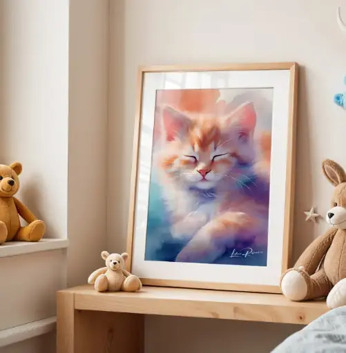 Chat endormi en aquarelle